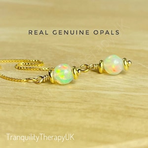 Ethiopian Opal Threader Earrings: Sterling Silver, October Birthstone