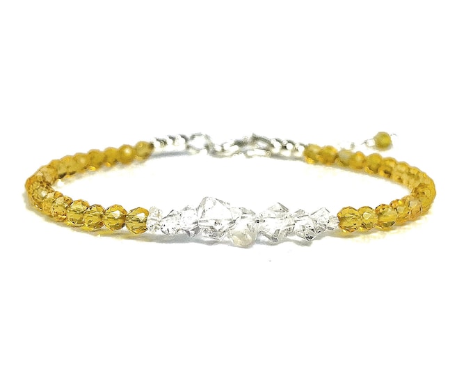 Citrine & Herkimer Diamond Bracelet. November Birthstone Gifts. Citrine Bracelet. Incl Gift Box and Card. Citrine Jewelry Gifts for Her