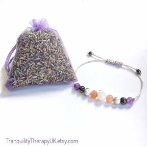 Sleep Aid and Restlessness Bracelet. Sleep Well Crystals. Protection. Organic Lavender Filled Pouch.