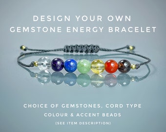 7 Gemstone BRACELET Custom Design Your Own Bracelet. Seven Crystals. Customised Crystal Bracelet. Choose Your Gemstone, Cord & Accent Beads.