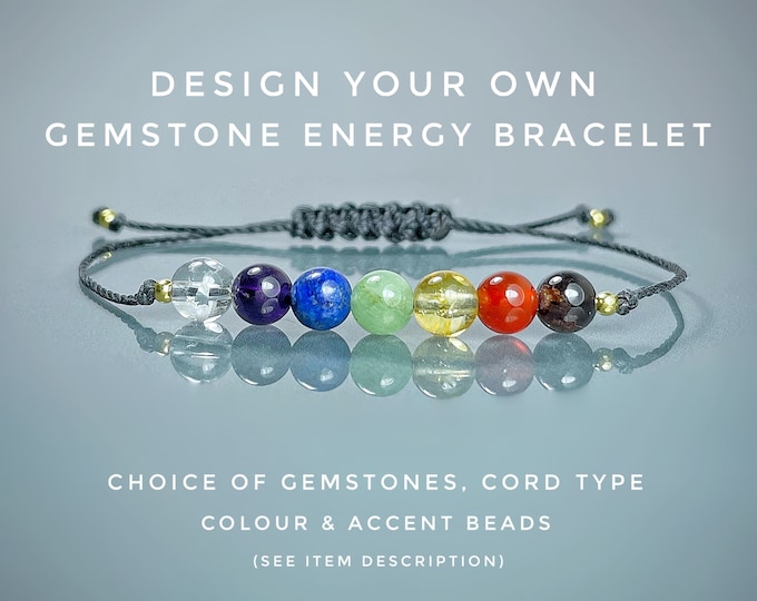 7 Gemstone BRACELET Custom Design Your Own Bracelet. Seven Crystals. Customised Crystal Bracelet. Choose Your Gemstone, Cord & Accent Beads.