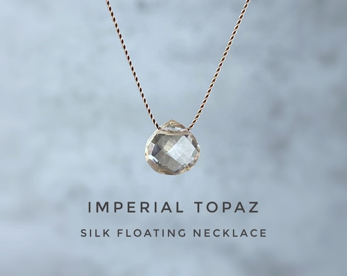 Imperial Topaz Necklace. Heart Briollette Teardrop Necklace. Silk Floating Necklace. Gift Box & Info Card. Choice of Birthstones Available.