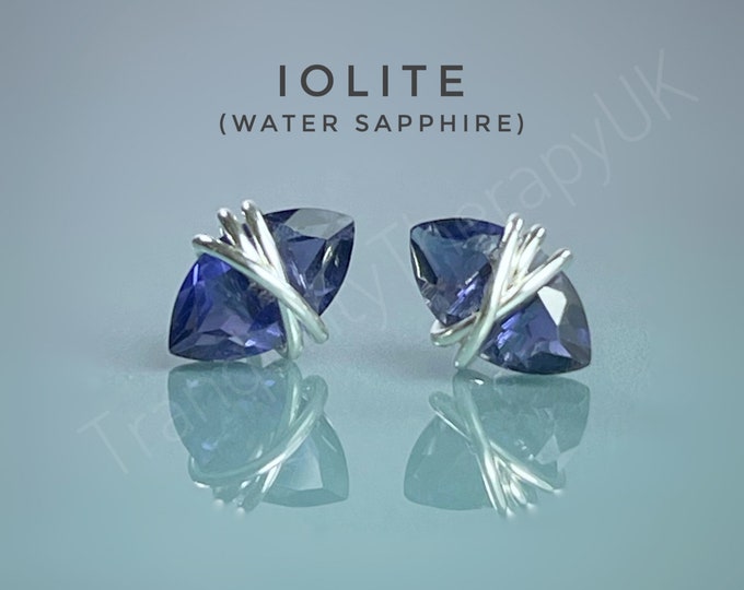 Iolite Stud Earrings. Water Sapphire Earrings. Sterling Silver. 14K Gold/Rose Gold Filled. Incl Gift Box & Card. September Birthstone.