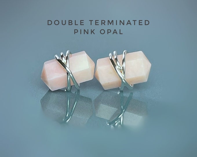 Pink Opal Stud Earrings. Double Terminated Opal Jewelry. Includes a Gift Box & Crystal Info Card. Birthstone Earrings. Pink Crystals.