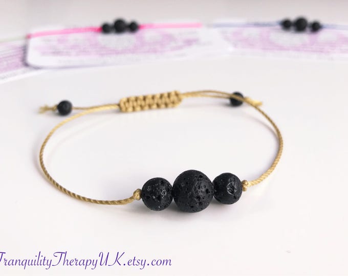 Aromatherapy Diffuser Bracelet With Information Card.  Essential Oils Diffuser. Strong Cord.Design Your Own Cord Colour. Genuine Lava Stones