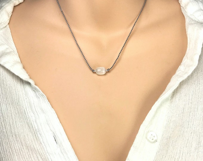 Minimalist Selenite Necklace: Silk Cord, Energy Amplifier