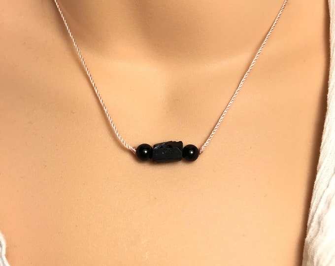 Raw Black Tourmaline Necklace & Information Card. Psychic Protection. Empath Protection. Disperse Negative Energy. Positivity. Yoga Necklace