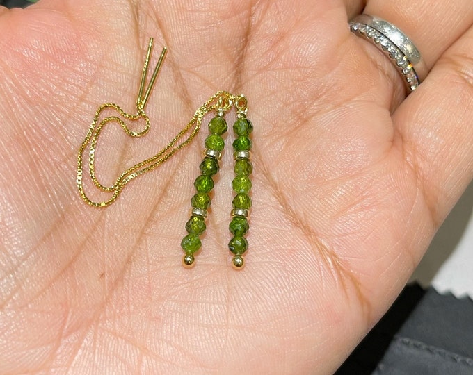 Chrome Diopside Sterling Silver Threader Earrings: Minimalist Dainty Style