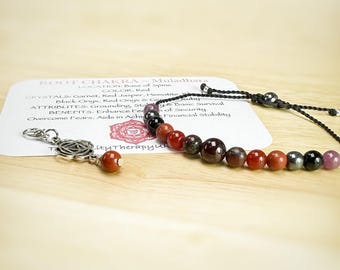 Ultimate Root Chakra Bracelet with Genuine Ruby. Base Chakra. Grounding. Protection. Stability. Garnet. Bloodstone. Black Tourmaline. Jasper