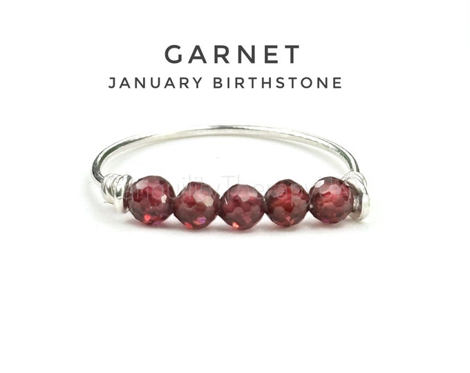 Garnet Bar Ring. January Birthstone Gifts. Birthstone Ring. Incl Gift Box & Card. Garnet Jewelry Gifts for Her. Commitment Ring Gifts.