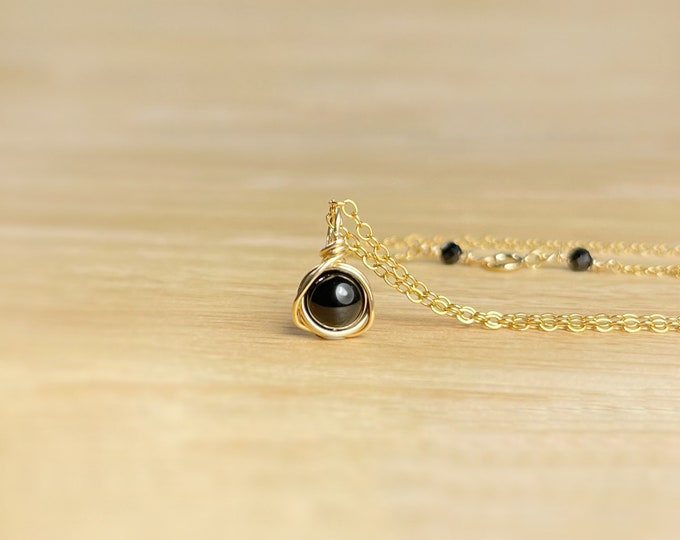 Black Tourmaline Pendant Necklace: Sterling Silver, Gold Filled