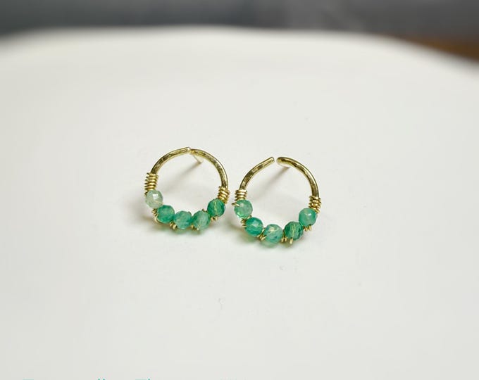 Emerald Hoop Earrings – Emerald Halo Stud Earrings, May Birthstone, Handmade Crystal Jewellery, Choice of Birthstones Available