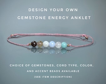 ANKLET Custom Design Your Own Anklet. Single Gemstone Anklet. Customised Crystal Bracelet. Choose Your Gemstone, Cord Color & Accent Beads