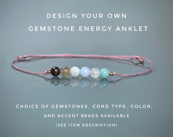 ANKLET Custom Design Your Own Anklet. Single Gemstone Anklet. Customised Crystal Bracelet. Choose Your Gemstone, Cord Color & Accent Beads