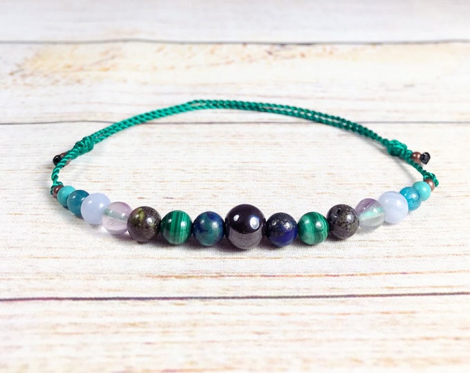 Gemstone Anklet: Malachite, Bloodstone, Copper, Fluorite