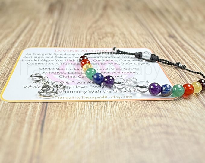 Divine Alignment Chakra Bracelet, Herkimer Diamond, 7 Chakras, Energy Jewellery, High Vibration, Balance, Intuition, Flow From Root to Crown