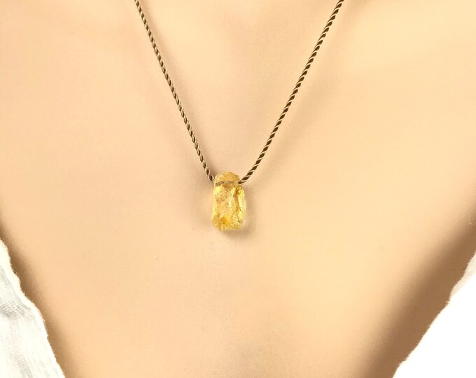 AAA Grade Raw Citrine Necklace. Floating Necklace. Natural Silk Necklace.  Birthstone Gifts. Incl Gift Box, Info Card & Ribbon Wrapping.