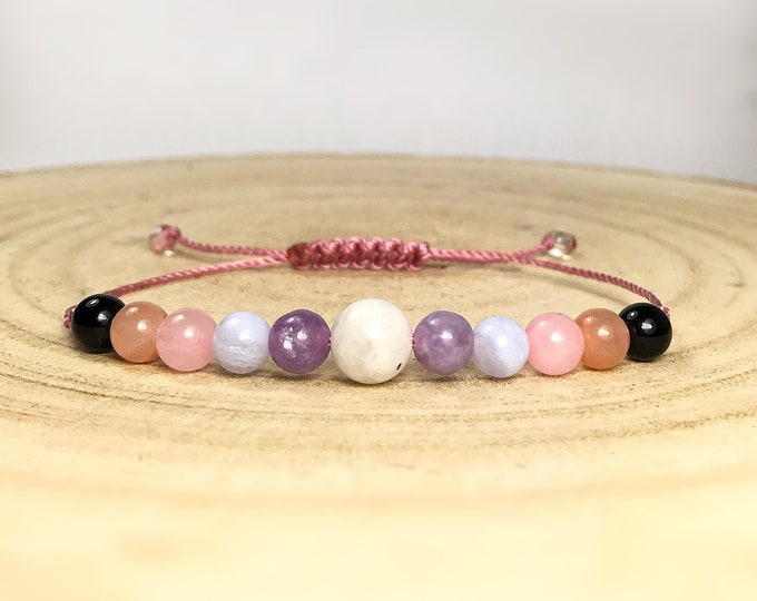 New Mum Crystal Bracelet: Moonstone, Rose Quartz, & Black Tourmaline