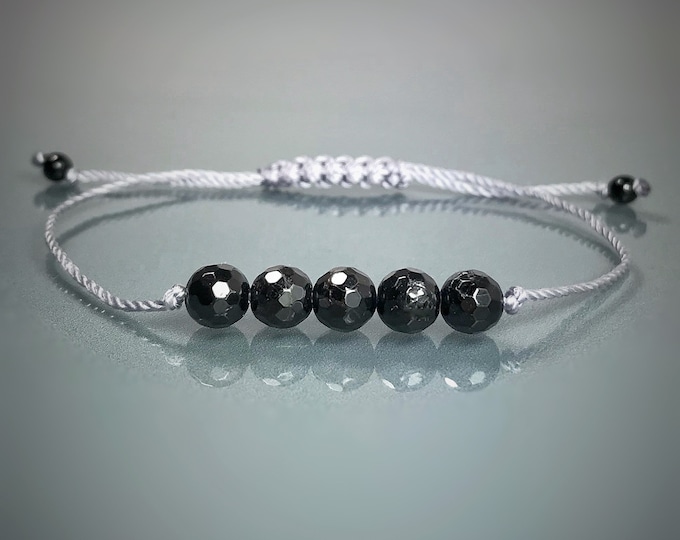 Black Tourmaline Bracelet. Positivity Bracelet. Disperse Negative Energy. Protection Bracelet. Root Chakra. Empath Crystals. Faceted Black.