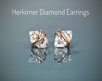 Herkimer Diamond Stud Earrings. Small. Sterling Silver. 14K Gold/Rose Gold Filled. April Birthstone. Includes Gift Box & Card. Gifts for Her