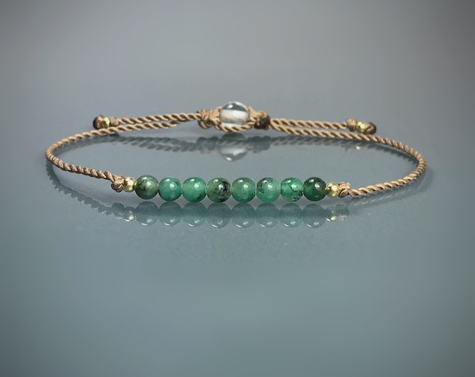 Emerald Bracelet. Birthday Gifts. Dainty Minimalist Skinny Bracelet. Heart Chakra. May Birthstone. Love. Friendship Bracelet. Taurus Zodiac.
