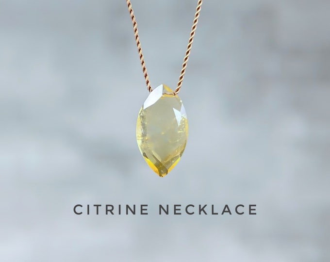 Marquise Citrine Necklace. Teardrop Necklace. Silk Floating Necklace. Gift Box & Info Card. Choice of Birthstones. November Birthdays.