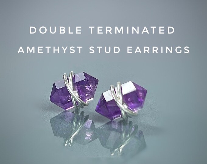 Amethyst Stud Earrings. Double Terminated Amethyst Jewelry. Incl a Gift Box & Crystal Info Card. February Birthstone. Crystal Stud Earrings