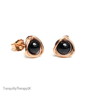 Black Tourmaline Stud Earrings. Sterling Silver. 14K Gold. Incl Gift Box & Crystal Card. Black Earrings. Tourmaline Earrings. Birthday Gifts