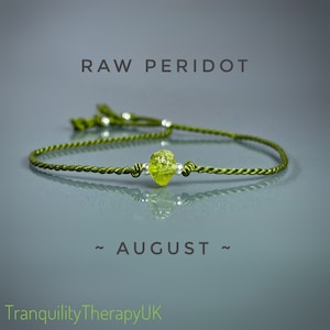 Raw Peridot Bracelet. Pure Natural Silk Bracelet. August Birthstone Jewelry. Includes a Crystal Info Card. August Birthday Gifts. Prosperity