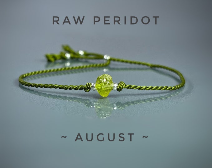 Raw Peridot Bracelet. Pure Natural Silk Bracelet. August Birthstone Jewelry. Includes a Crystal Info Card. August Birthday Gifts. Prosperity