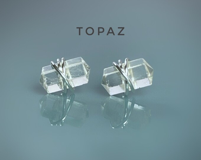 Double Terminated White Topaz Stud Earrings: Sterling Silver, April Birthstone