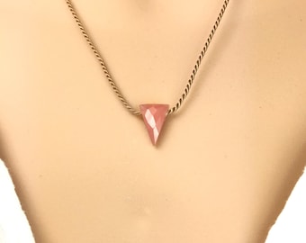 Pink Opal Necklace. Geometric Floating Necklace. Triangle Necklace. Silk Cords. Incl Gift Box & Info Card. Choice of Birthstones. October