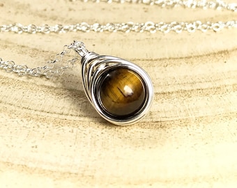 Tigers Eye Sterling Silver Necklace & Earrings Set: Plaited Style