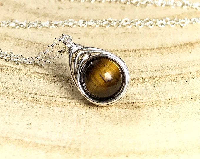 Tigers Eye Sterling Silver Necklace & Earrings Set: Plaited Style
