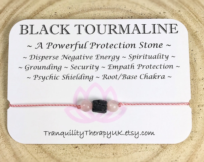 Raw Black Tourmaline Bracelet & Rose Quartz or Choice of Gemstones. Information Card. Psychic Protection. Empath Protection. Positivity.