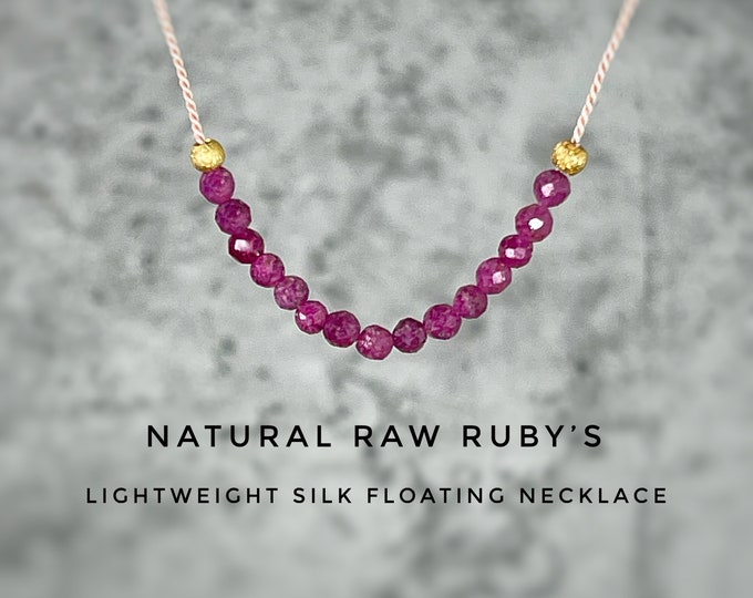 Ruby Necklace. Ruby Floating Necklace. Lightweight Natural Silk Necklace. July Birthstone Gifts. Includes Gift Box, Info Card & Ribbon Wrap