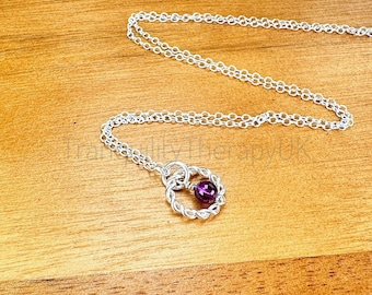 Eternity Circle Knot, Sterling Silver Necklace. Infinity Jewellery, Birthstone Jewellery. Circle of Life Jewelry, Unity Necklace.Incl a Card