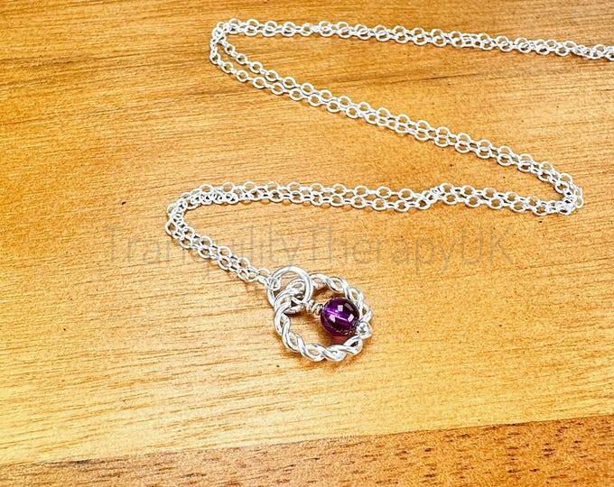 Eternity Circle Knot, Sterling Silver Necklace. Infinity Jewellery, Birthstone Jewellery. Circle of Life Jewelry, Unity Necklace.Incl a Card