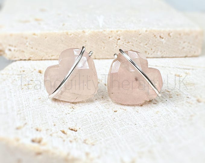 Rose Quartz Heart Stud Earrings.Sterling Silver 14K Gold Filled. Incl a Gift Box & Card Anniversary Gifts Valentines Gifts Stone of Love