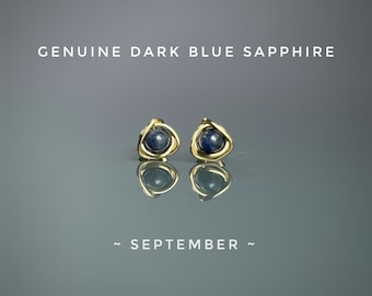 Genuine Blue Sapphire Stud Earrings. Eternity Earrings. Sterling Silver. 14K Gold. September Birthstone. Incl Gift Box & Info Gift Card.