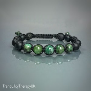 Genuine Emerald Mens Bracelet: Lava Stone & Black Onyx Mala