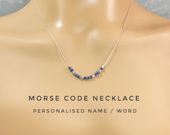 Personalized Sapphire Morse Code Necklace: Birthstone Gift