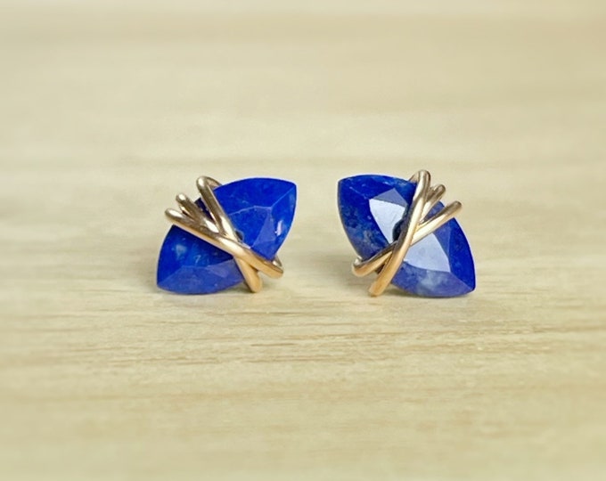 Lapis Lazuli Stud Earrings: Sterling Silver, Gold Filled, September Birthstone