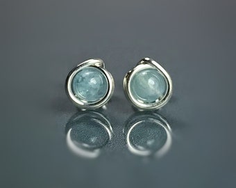 Aquamarine Stud Earrings: Sterling Silver Eternity Circle, March Birthstone
