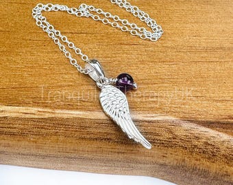 Angel Wing Necklace, Sterling Silver, Birth Month, Incl Card, Birthstone Gift. Jewellery, Birthstone Gifts, Angel Jewelry, Optional Gift Box
