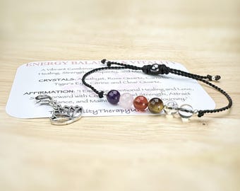 Energy Crystal Bracelet: Amethyst, Rose Quartz, Carnelian, Tiger's Eye