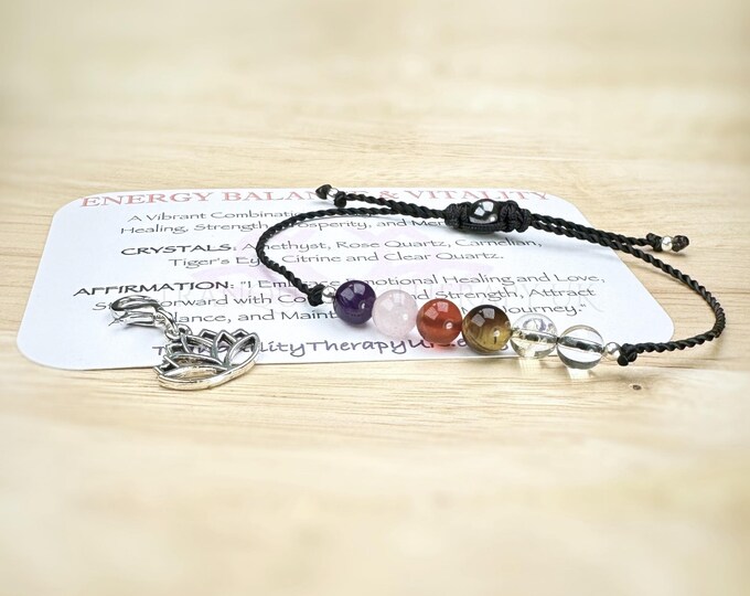 Energy Crystal Bracelet: Amethyst, Rose Quartz, Carnelian, Tiger's Eye