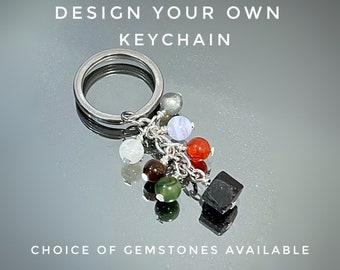 Raw Black Tourmaline Keychain: Custom Gemstone Keyring, Chakra Jewelry