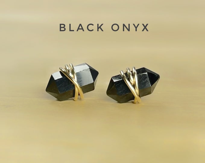 Black Onyx Stud Earrings. Double Terminated Black Onyx Statement Jewelry. Includes a Gift Box & Crystal Info Card. Birthday Gifts For Her.