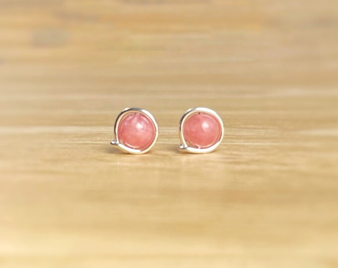 Natural Pink Rhodochrosite Stud Earrings. Eternity Circle Earrings. Sterling Silver. 14K Gold / Rose Gold Filled. Incl Gift Box Wrapping.